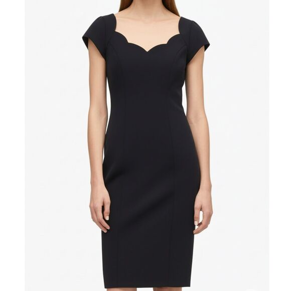Virgo Dress 6P Petite Black Scallop Neck Sheath Cap Sleeve Cocktail Bodycon ✨ - Picture 1 of 14